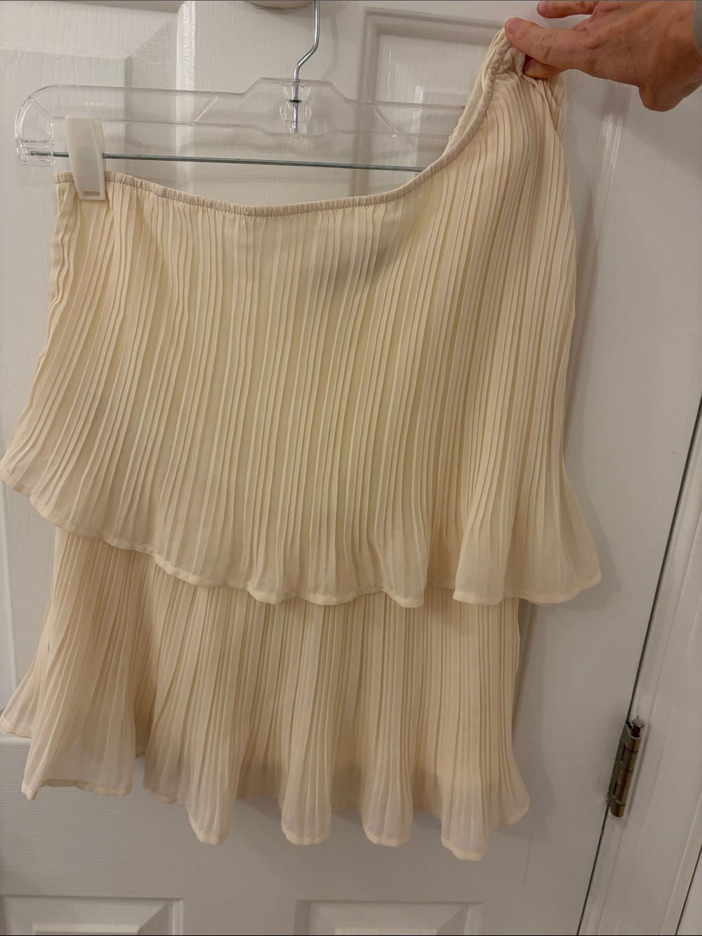 One shoulder cream tiered blouse size M